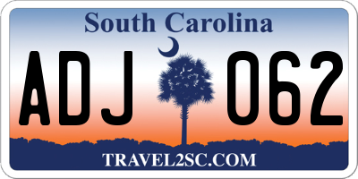 SC license plate ADJ062