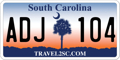 SC license plate ADJ104
