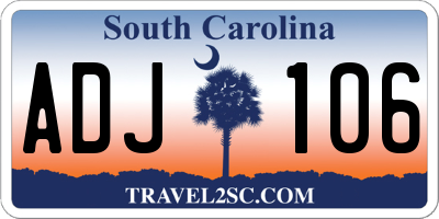 SC license plate ADJ106