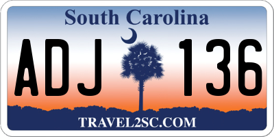 SC license plate ADJ136