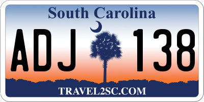 SC license plate ADJ138
