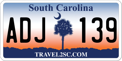 SC license plate ADJ139