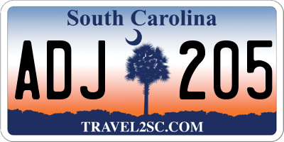 SC license plate ADJ205