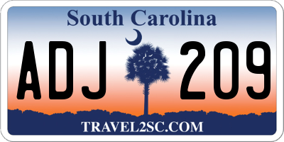 SC license plate ADJ209