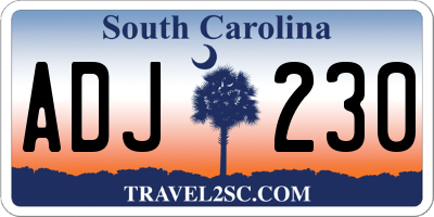 SC license plate ADJ230