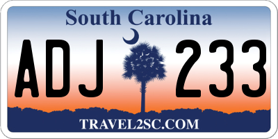 SC license plate ADJ233