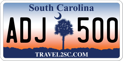 SC license plate ADJ500