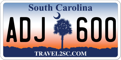 SC license plate ADJ600