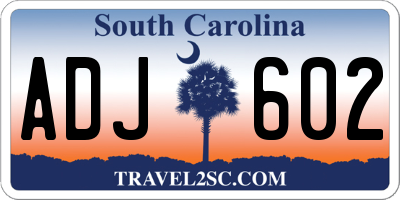 SC license plate ADJ602