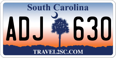 SC license plate ADJ630