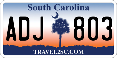 SC license plate ADJ803