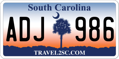 SC license plate ADJ986