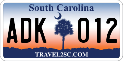 SC license plate ADK012