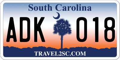 SC license plate ADK018