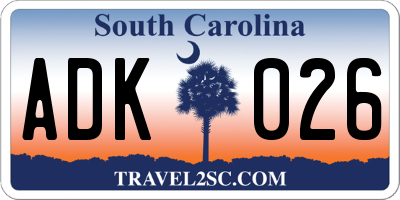 SC license plate ADK026