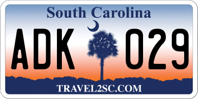 SC license plate ADK029
