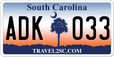 SC license plate ADK033