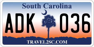 SC license plate ADK036