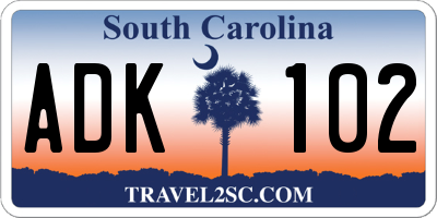 SC license plate ADK102