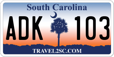 SC license plate ADK103