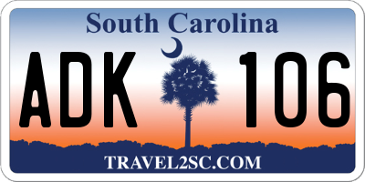 SC license plate ADK106