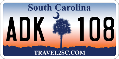 SC license plate ADK108