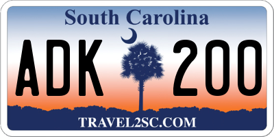SC license plate ADK200