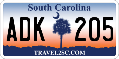 SC license plate ADK205