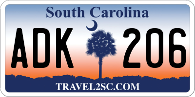 SC license plate ADK206