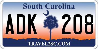SC license plate ADK208