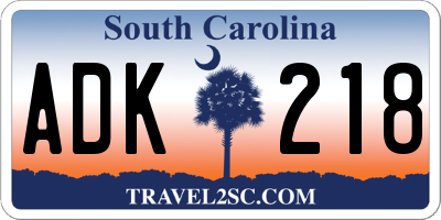 SC license plate ADK218
