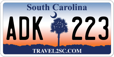 SC license plate ADK223