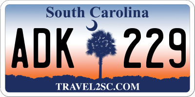 SC license plate ADK229