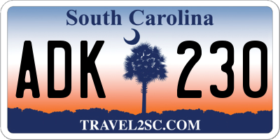 SC license plate ADK230