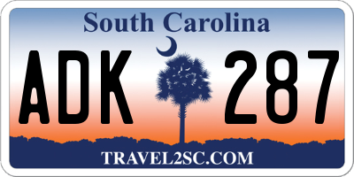 SC license plate ADK287