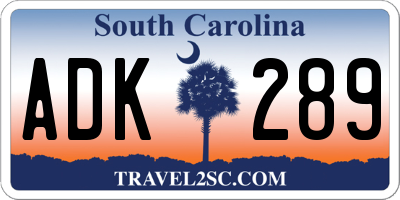 SC license plate ADK289