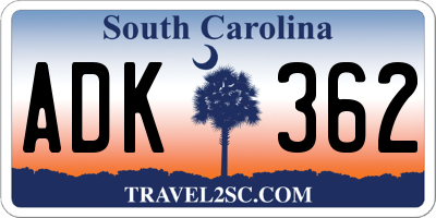 SC license plate ADK362