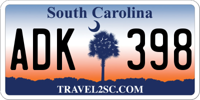 SC license plate ADK398