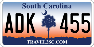 SC license plate ADK455