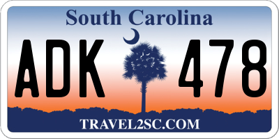 SC license plate ADK478