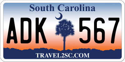 SC license plate ADK567