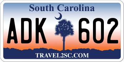 SC license plate ADK602