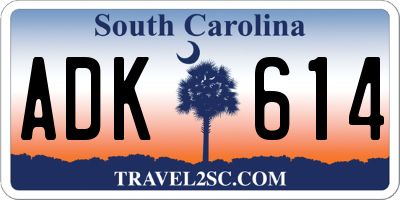 SC license plate ADK614