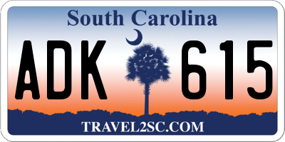 SC license plate ADK615