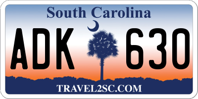 SC license plate ADK630