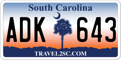 SC license plate ADK643