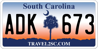 SC license plate ADK673