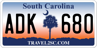 SC license plate ADK680
