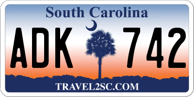 SC license plate ADK742