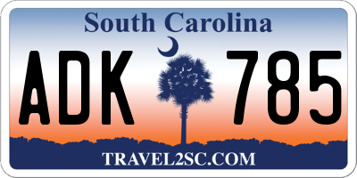 SC license plate ADK785